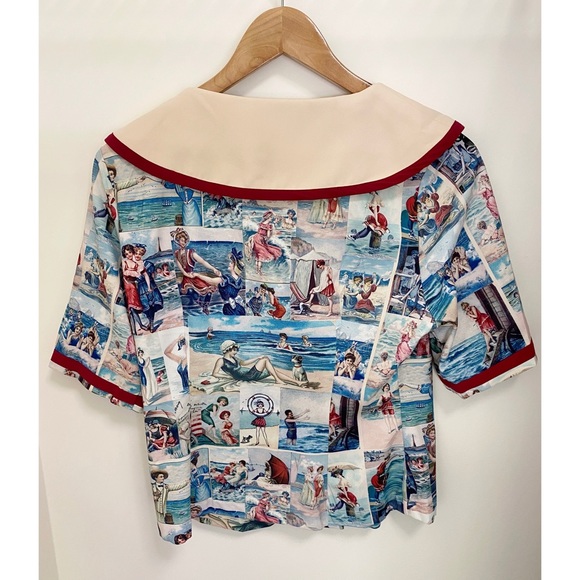 KITTEN D'AMOUR 'By The Seaside' Print Retro Wiggle Dress & Jacket Set Size 10 12 - Picture 8 of 16